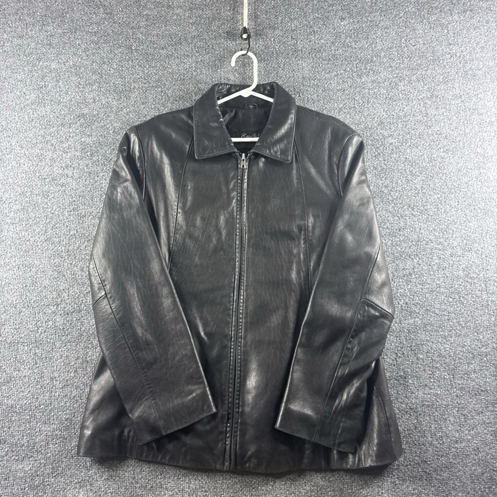 VINTAGE Excelled Leather Jacket Womens XL Black Motorcycle Biker Full Zip 90s